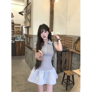小众收腰显瘦A字裙小 青骊 2025新款 温柔甜美风短袖 领连衣裙女夏季