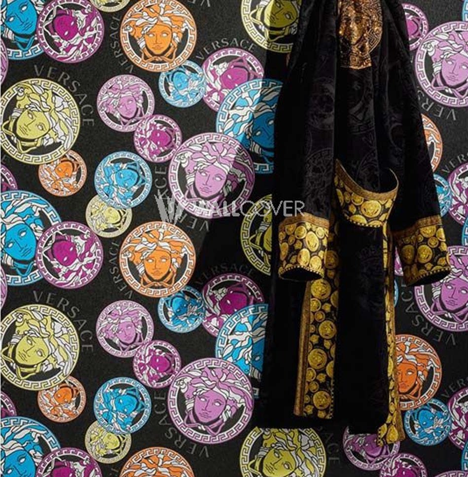 德国原装进口versace墙纸范思哲简约缎面美杜莎头像客厅室38706-1