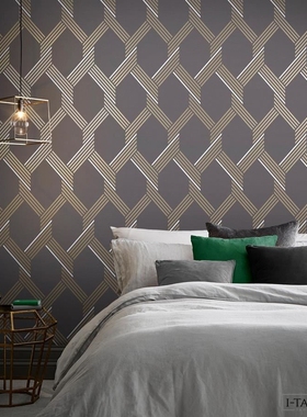 英国原装进口Graham&Brown墙纸现代简约几何灰蓝色客厅室沙发壁纸