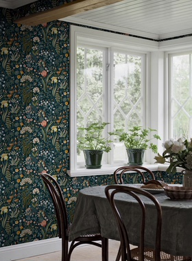 瑞典原装进口borastapeter墙纸现代北欧深蓝色植物叶子客厅餐壁纸
