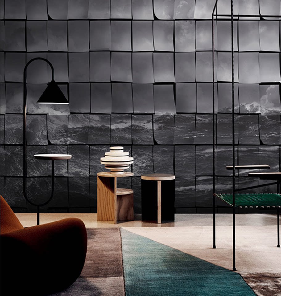 无缝定制个性壁画现代北欧意式几何图案 客厅 沙发电视背景墙壁纸