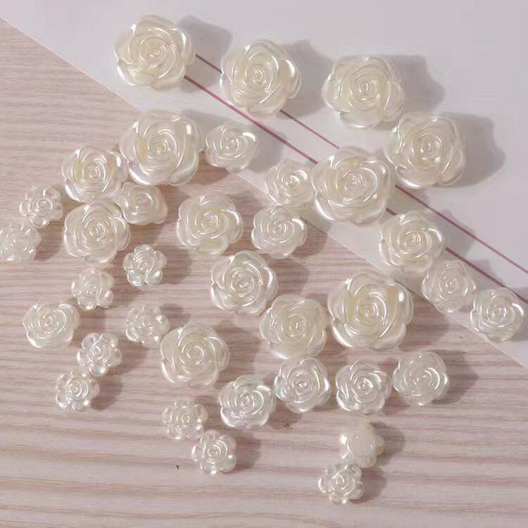 12-24mm有孔仿珍珠玫瑰花山茶花贴片纽扣diy古风发饰材料饰品配件