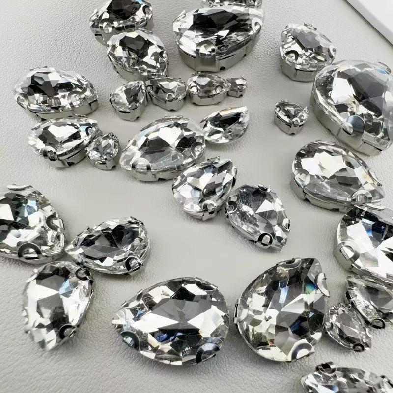 白色透明爪钻手缝钻衣服鞋子包包长方形皮草贴钻DIY饰品配件水滴