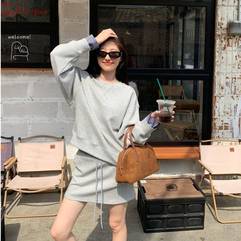 现货条纹披肩叠穿韩系宽松长袖卫衣高腰抽绳半身裙女早秋两件套,女装/女士精品,时尚套装,淘宝优惠券,粉丝福利购,淘宝优惠卷