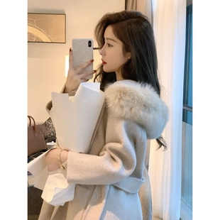 高级感羊绒双面呢子韩系短款大衣秋冬女装小个子气质收腰毛呢外套