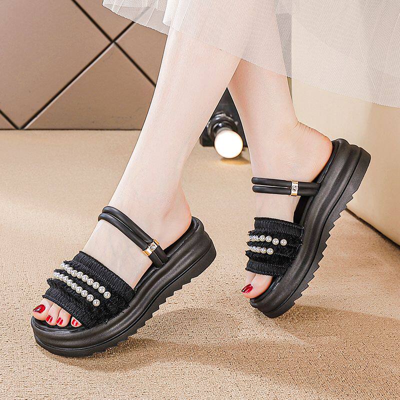 中年妈妈鞋女士一字拖夏季新款塑料休闲平跟外穿孕妇拖鞋老人凉鞋