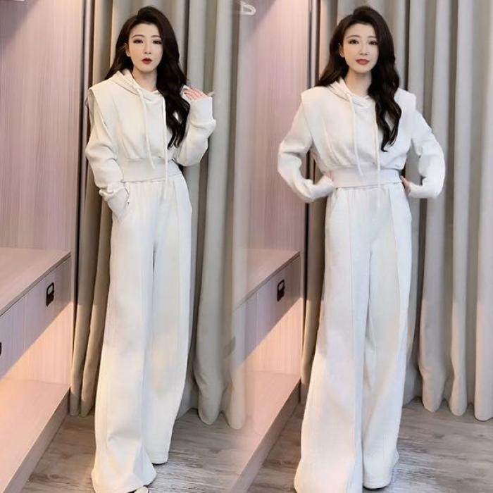 秋季高级感运动服套装女气质宽松假两件连帽卫衣时尚阔腿裤两件套,女装/女士精品,时尚套装,淘宝优惠券,粉丝福利购,淘宝优惠卷