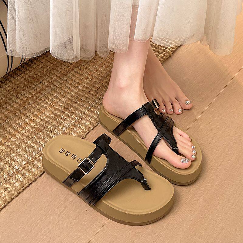 情侣平底软木拖鞋夏季沙滩博肯鞋户外拼色男女休闲大码防滑