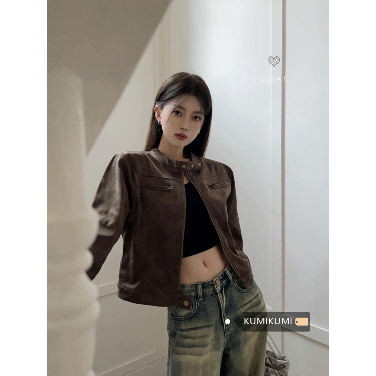 美式复古做旧咖啡色短款夹克外套2026春季新款辣妹百搭立领PU皮衣,女装/女士精品,短外套,淘宝优惠券,粉丝福利购,淘宝优惠卷