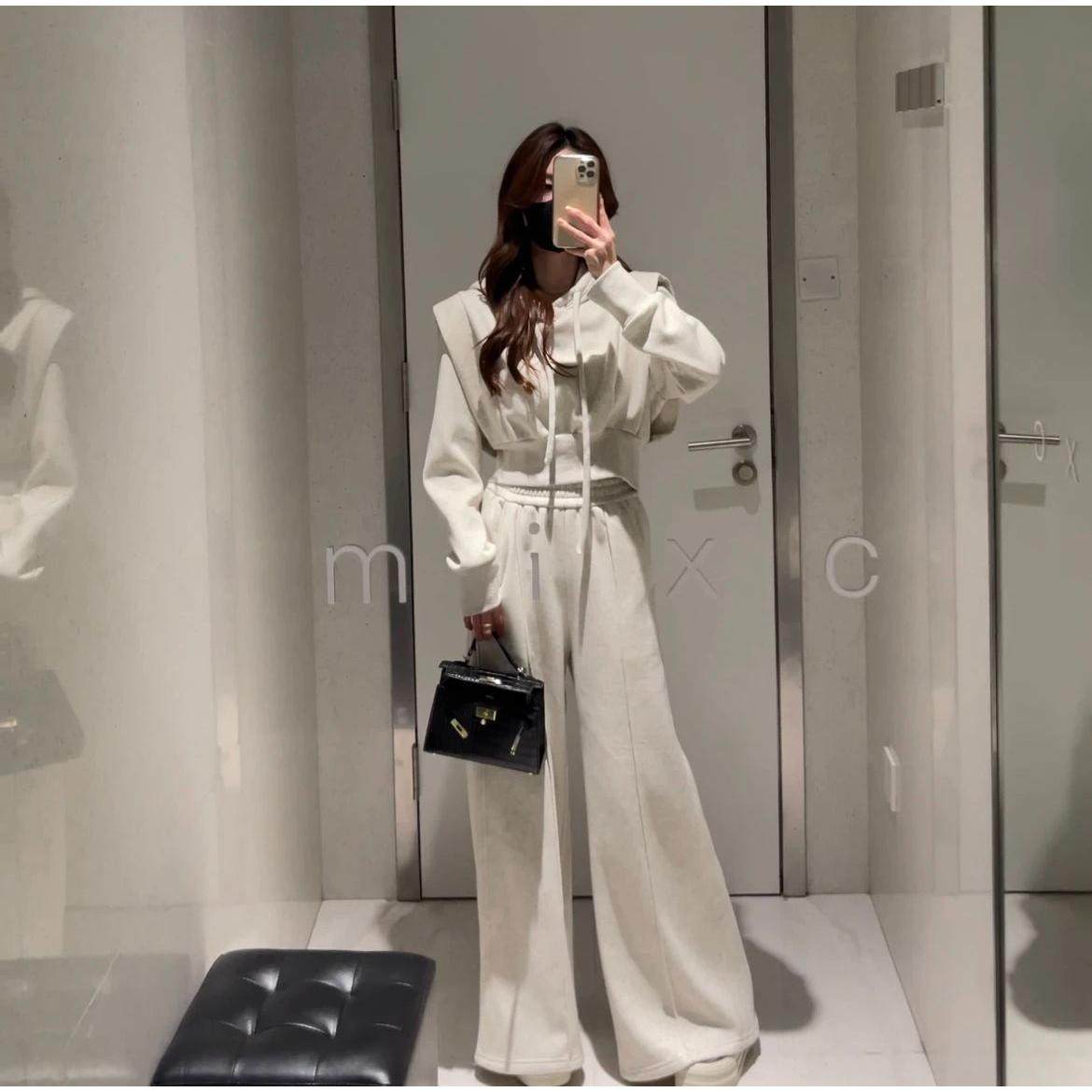 秋季高级感运动服套装女气质宽松假两件连帽卫衣时尚阔腿裤两件套,女装/女士精品,时尚套装,淘宝优惠券,粉丝福利购,淘宝优惠卷