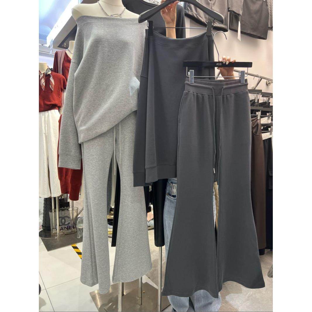 2026春季新款韩版时尚辣妹露肩斜领卫衣高腰抽绳阔腿微喇裤套装女,女装/女士精品,时尚套装,淘宝优惠券,粉丝福利购,淘宝优惠卷