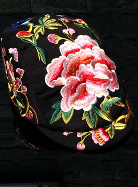 民族风复古女刺绣花遮阳鸭舌帽子户外旅游运动百搭舞蹈防晒春夏潮