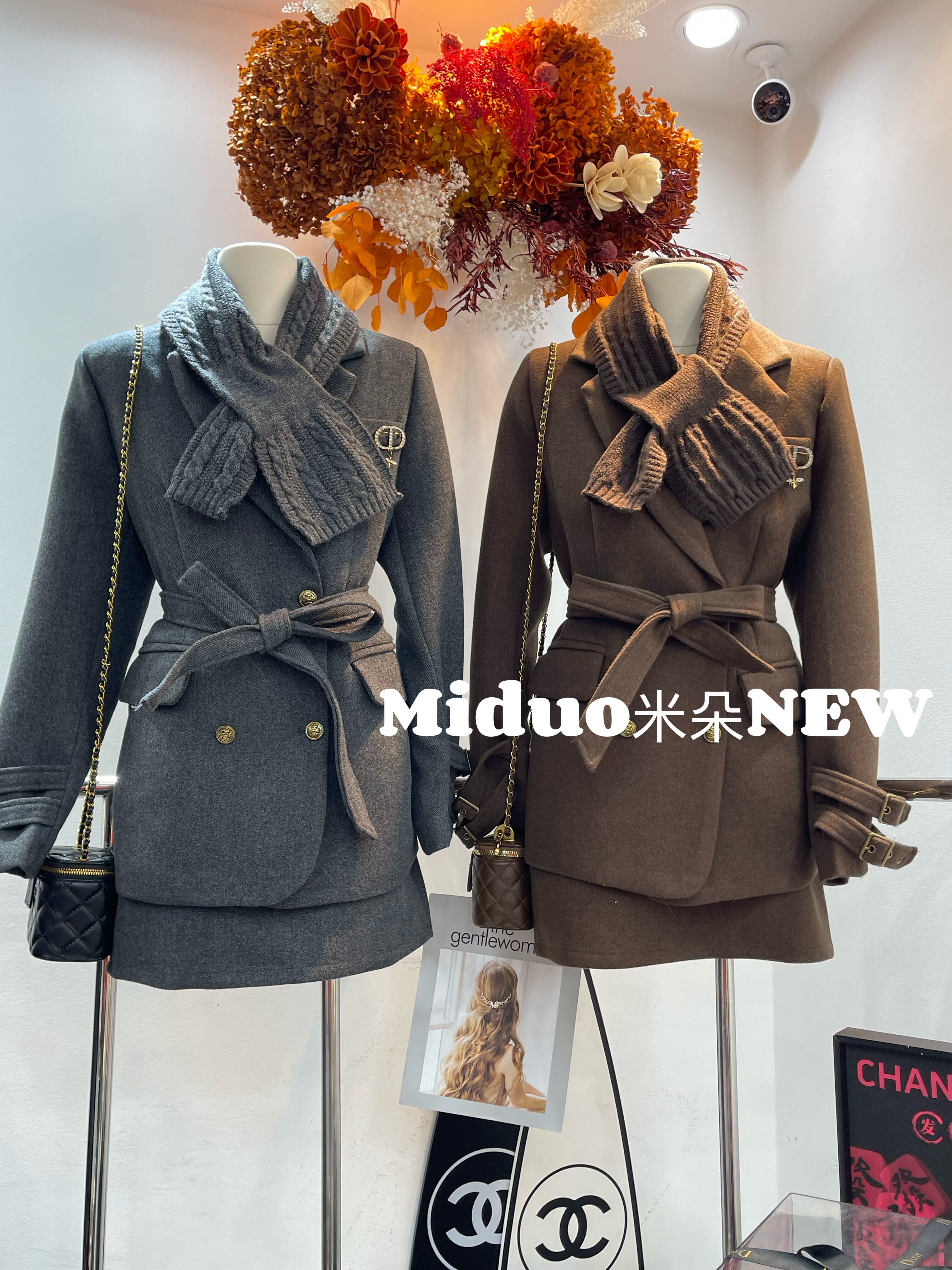 十三行2025秋冬韩系加棉千金风围脖双排扣毛呢外套半裙套装两件套,女装/女士精品,时尚套装,淘宝优惠券,粉丝福利购,淘宝优惠卷