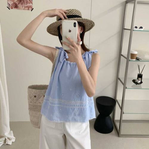 苏珊SUSAN 2026夏上新韩系花朵刺绣绑带无袖背心小衫百搭上衣I331