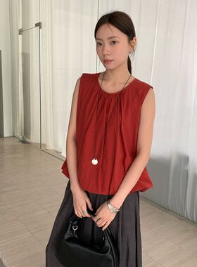 6UP 2026夏夏季新款韩系通勤穿搭简约无袖花苞纯色小衫女衣60511