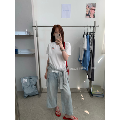 奶思家NICE STUDIO-2026韩系圆领休闲樱桃刺绣短袖T恤女1209-17