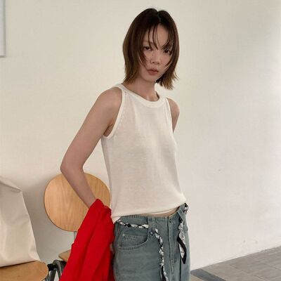 6UP春夏韩系肌理感条纹毛衣女背心广州十三行新款慵懒针织衫60351