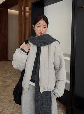 TG 休闲风格子绗缝夹棉抽绳宽松棒球棉服外套女2025冬季新款25815