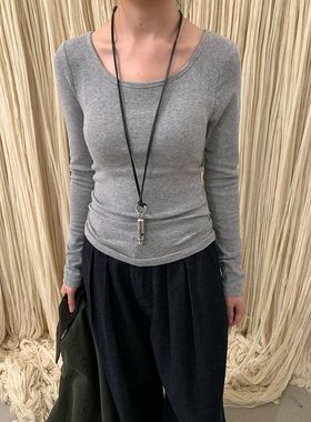 EVERTRUE 人棉2025秋季韩版纯色针织打底衫中长款长袖上衣62706