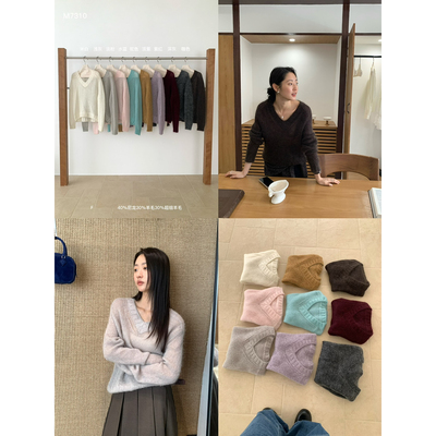 秋上新【SIMNICE】韩系薄款羊毛V领时尚百搭长袖针织衫女M7310
