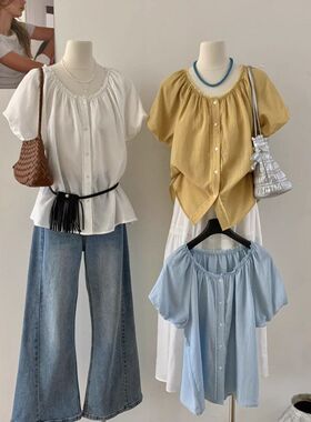 SUSAN 2026夏季新款甜美泡泡袖短袖小衫女韩系宽松百搭上衣3321S