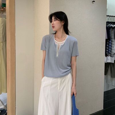 6UP新款韩系假两件设计感毛衣女2026夏广州13行极简百搭通勤60559