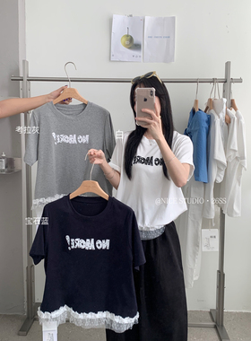 奶思家NICE STUDIO-2026夏上新设计感字母蕾丝花边拼接短袖w63822