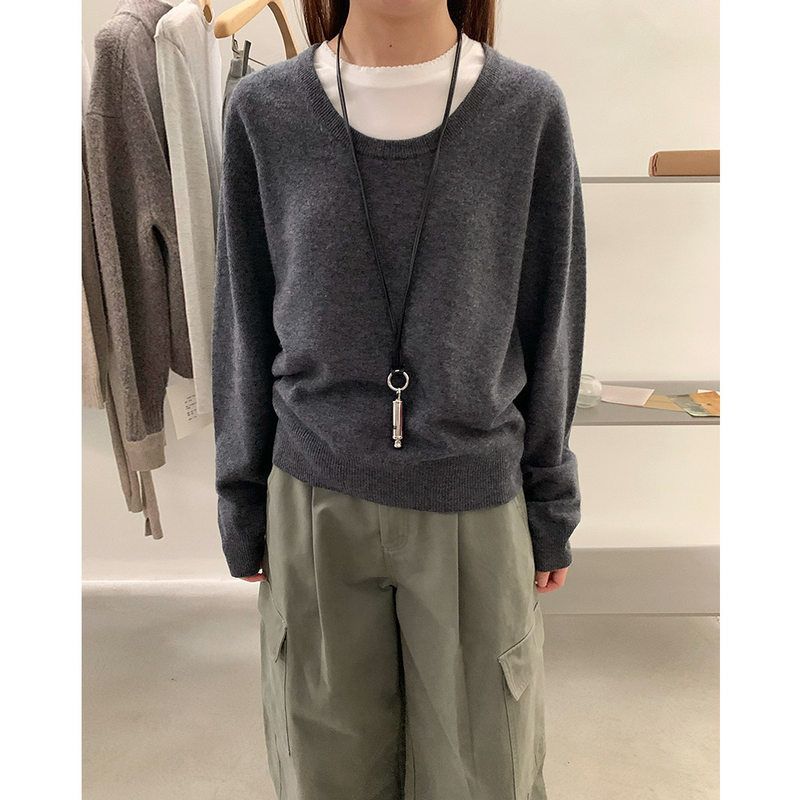 EVERTRUE领长袖毛织衫女秋季新款