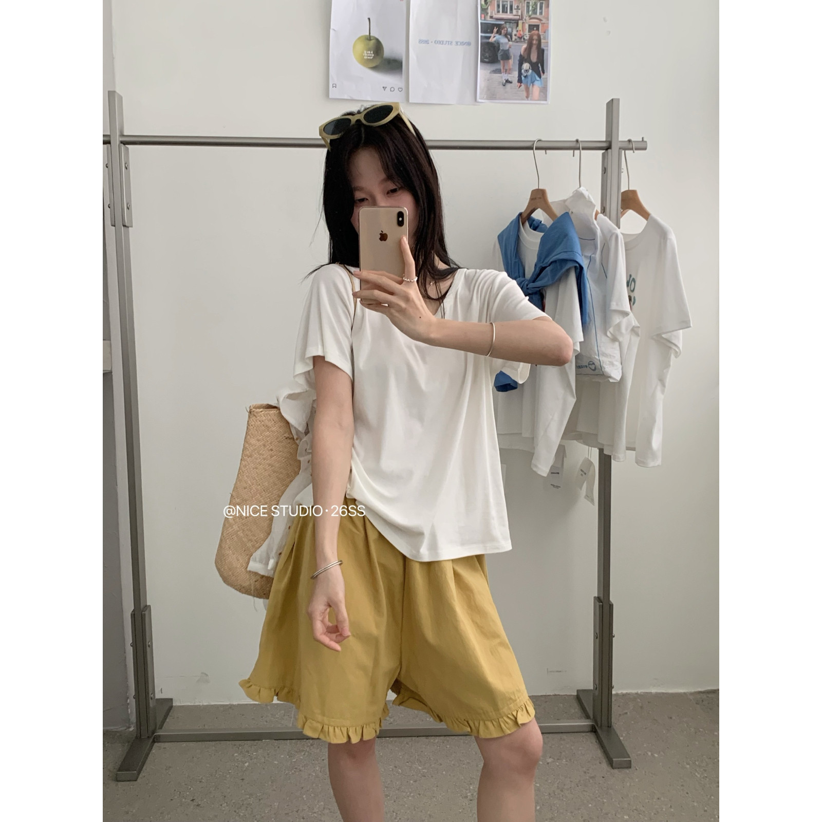 奶思家NICE STUDIO-夏季新款圆领U领纯色百搭休闲短袖T恤女L8827