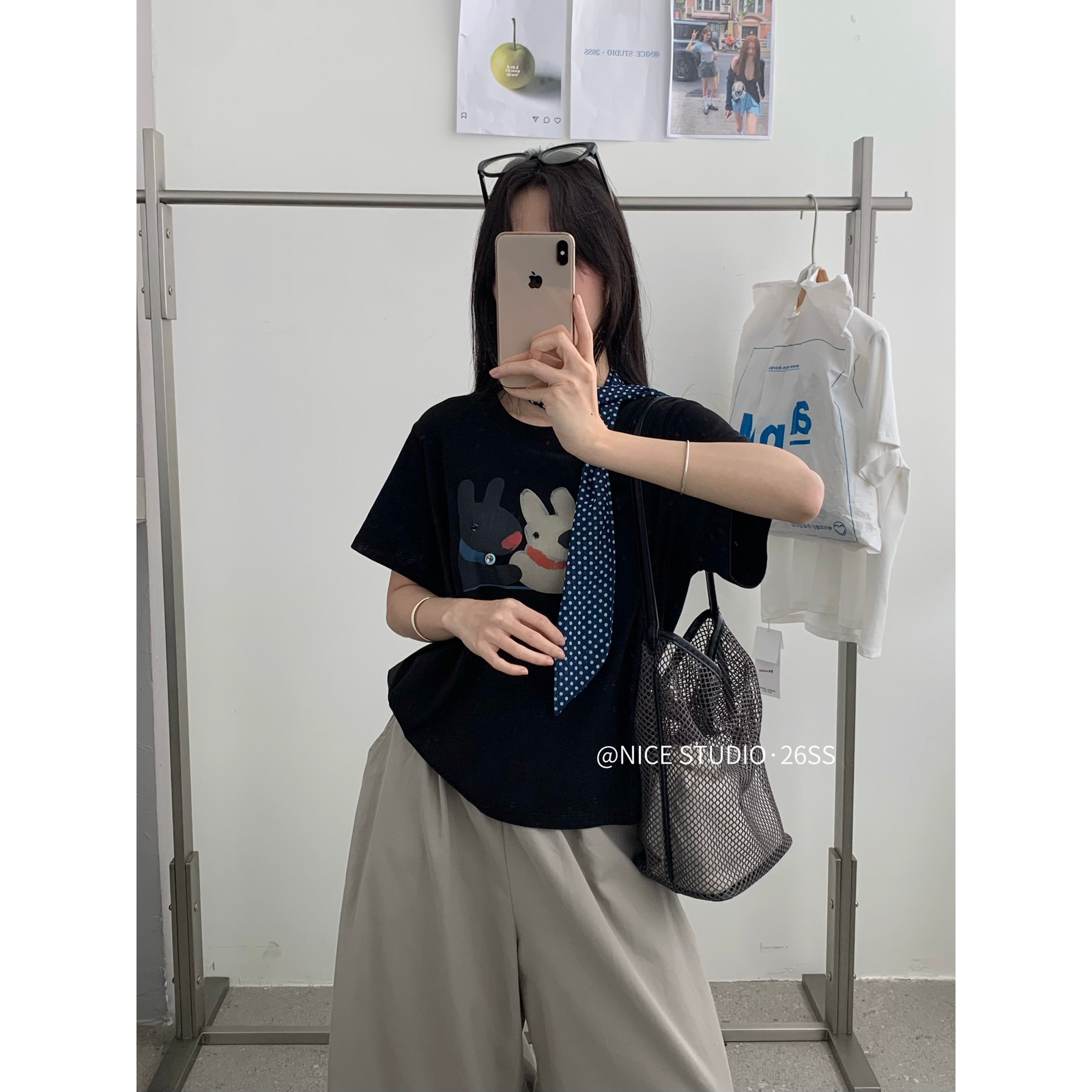 奶思家NICE STUDIO-夏上新爆款手绘小狗印花短袖T恤L8870