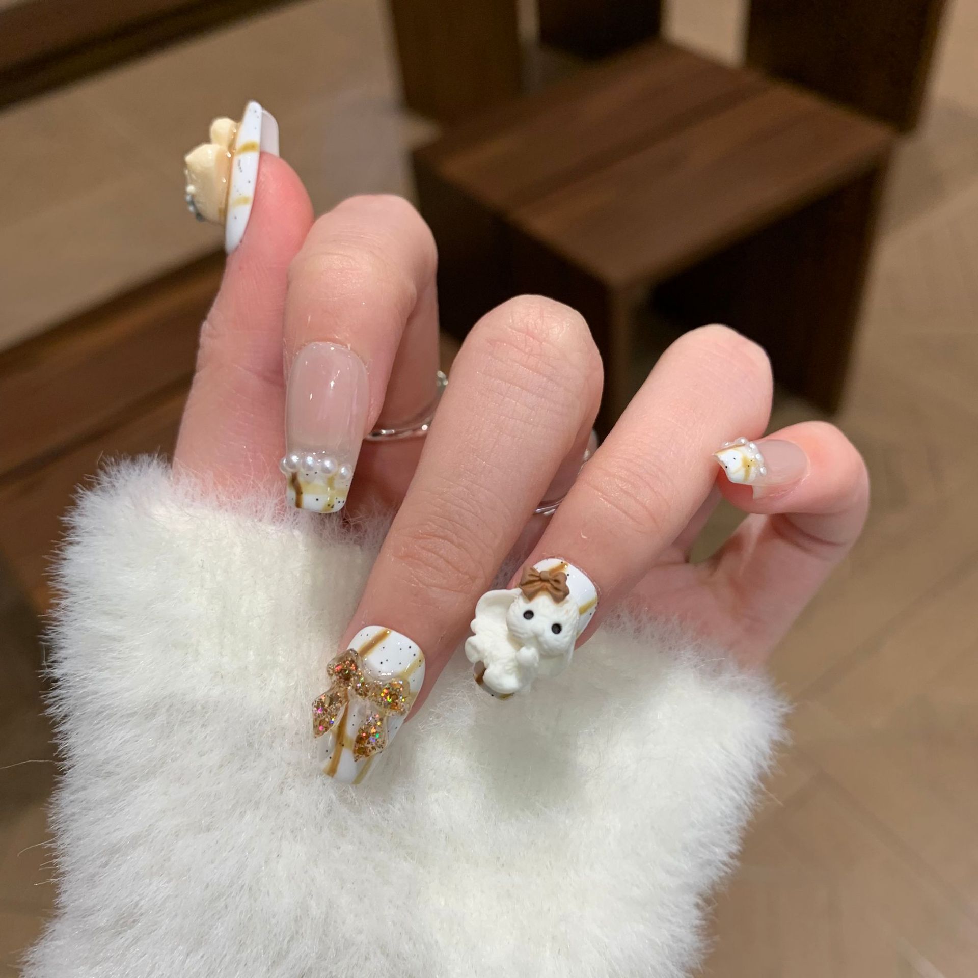 萌萌日式卡通美甲片饰品可爱小兔子蝴蝶结立体少女心纯手工穿戴甲