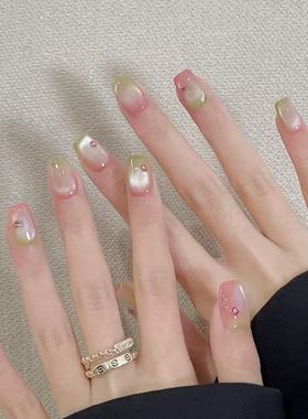 清甜芭乐果纯手工穿戴甲猫眼新款法式绿色气质显白春夏轻奢纯欲