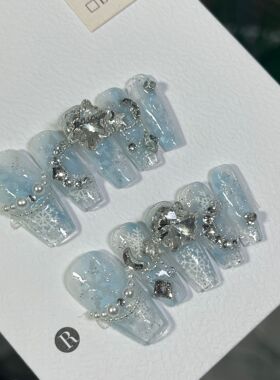 冰透蓝色氛围感雪花爆闪手工穿戴