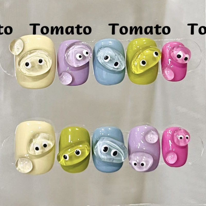 童趣卡通清透小眼睛可爱多巴胺日常短款百搭显白穿戴甲美甲贴片