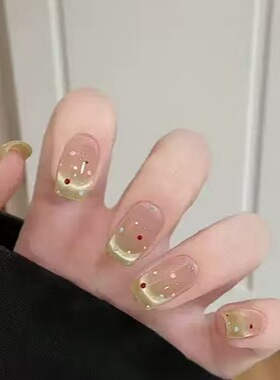 纯手工穿戴甲波点猫眼短款美甲