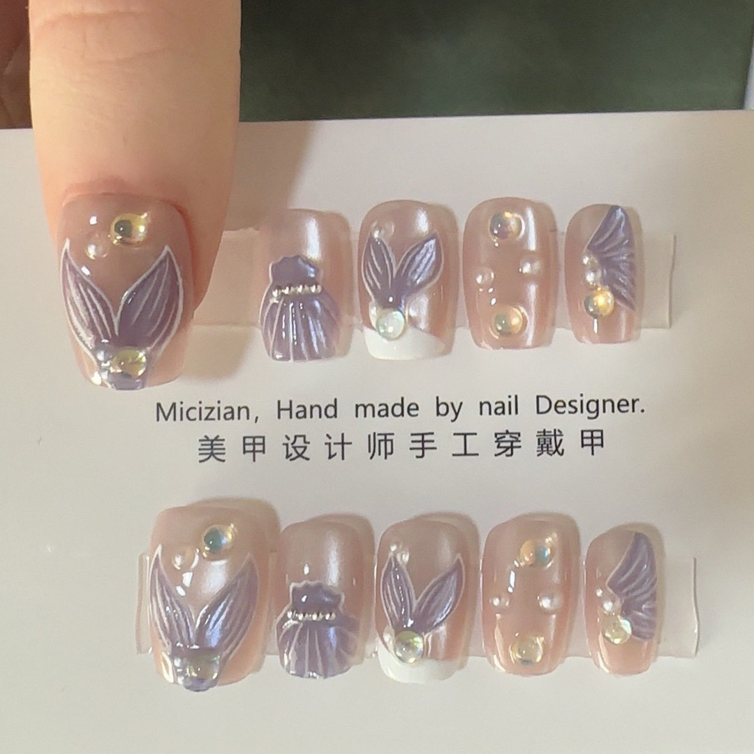 纯手工穿戴甲手绘贝壳美甲贴