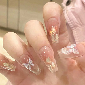 极光猫眼穿戴甲碎钻蝴蝶闪粉纯欲法式高级感中长款美甲甲片穿戴式