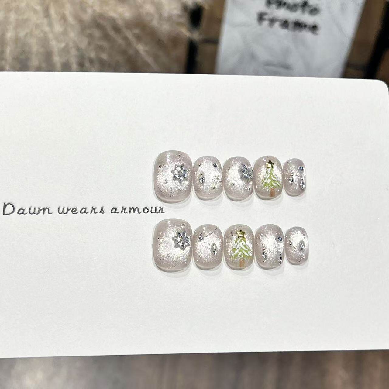 圣诞树闪粉纯手工穿戴甲