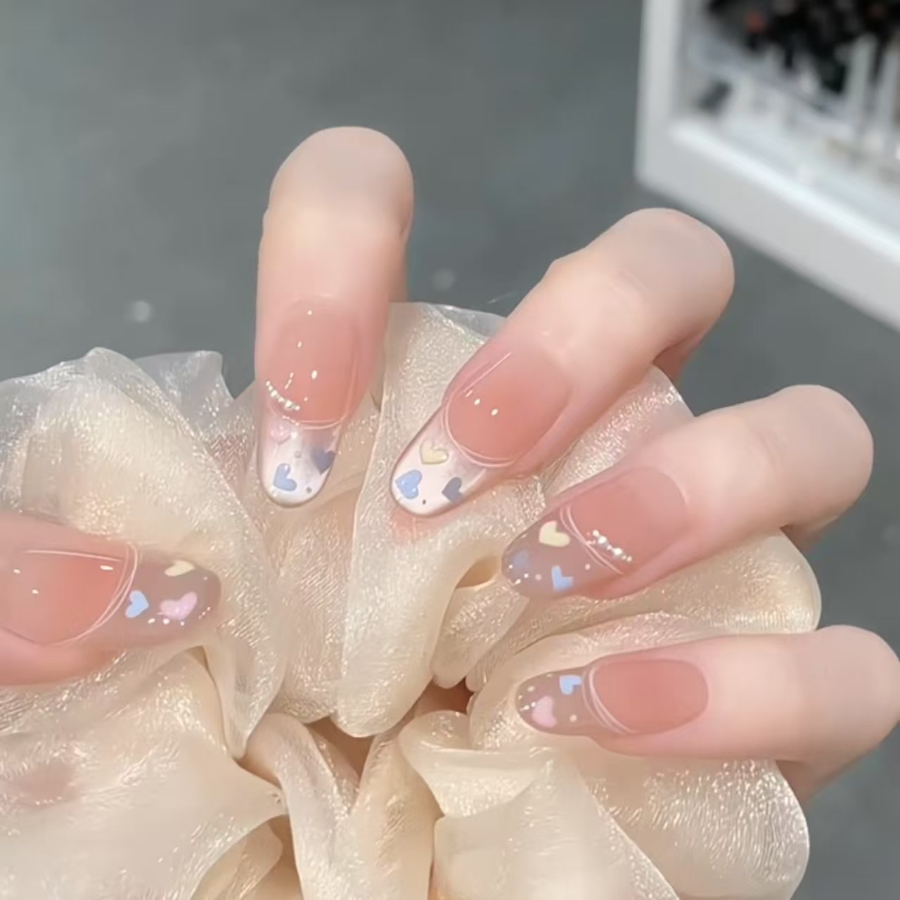 纯手工爱心泡泡法式猫眼穿戴甲