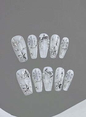 白色雪花渐变猫眼蝴蝶结穿戴甲