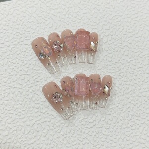 纯手工穿戴甲2024冰碎琉璃轻奢少女心纯欲显白穿戴式假指甲贴片