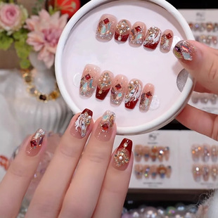 钻饰可拆卸日常美甲 爆闪新年马到成功穿戴甲轻奢高级感红色新年款