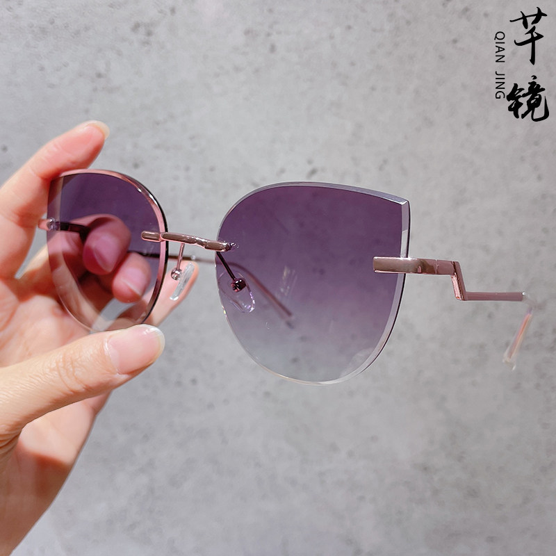 太阳镜女近视无框切边渐变色大框显瘦墨镜女士配度数开车防紫外线