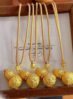 2025新款錾刻浮雕不染葫芦吊坠女款古法国风轻奢花丝葫芦项链潮流