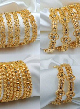 2025新款爆款沙金黄金色手镯迪拜新娘印度轻奢风尼日利亚女式手环