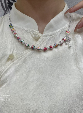2025新款足银999.39彩色十二花神光珠吊蝴蝶铃兰花高级串珠项链女