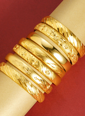 2025款女款沙金手鐲女士铜合金古法心经满天星镯子仿黄金首饰手环