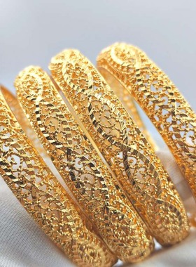 2025款中东迪拜女士时尚镀金合金手镯印度非洲婚庆饰品结婚鑫镯子