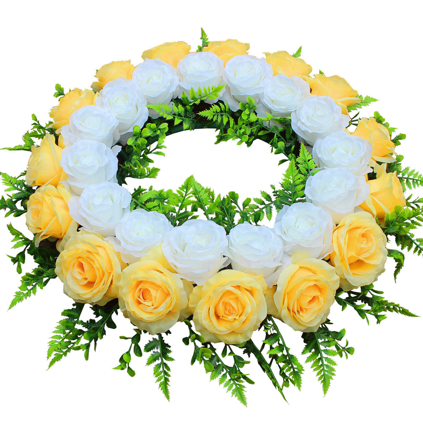 仿真玫瑰花环直径53CM假花圈清明扫墓用花陵园墓碑装饰花白事布景