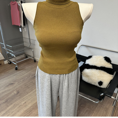 经典耐看款式～ 小高领无袖针织衫翻领背心修身打底衫立领上衣